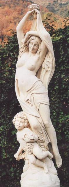 STATUA DA GIARDINO IN CEMENTO BIANCO CON LAMPADA CM 44X166H